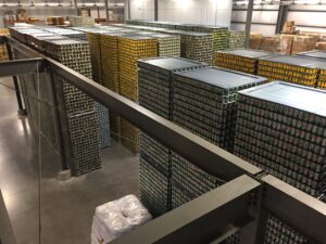 Cans, which make up about 20 percent of Great Divides packaging, await delivery. Photo by Lee Graves