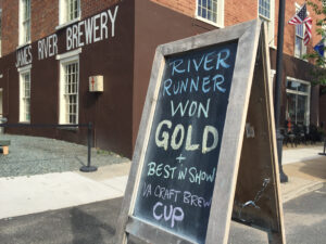 James River Brewery was quick to post notice of its award at the Scottsville tasting room. Photo by Lee Graves